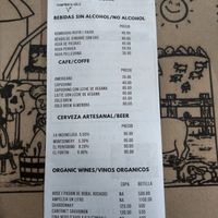 Menu at Organic Select in Puerto Vallarta