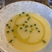 Leek creamy soupr cream  at Aidin Restaurant in Canazei
