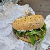 Kimball street on an everything bagel at Brooklyn Bagel Factory in Cambridge
