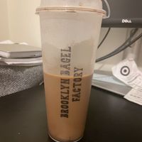 Iced mocha with oat milk  at Brooklyn Bagel Factory in Cambridge