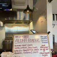 Aloha Burger special sign  at Veggie Bomb in Kamloops
