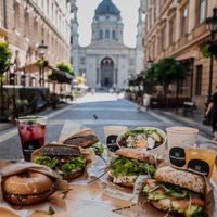 Vegan Bagel Heaven with this  amazing view at Best Bagel Basilica in Budapest