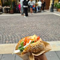 Bagel with vegan cheese at Best Bagel Basilica in Budapest