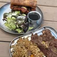 French Dip sandwich and refried beans and rice   at Papio's Place - Kiosk in Kihei