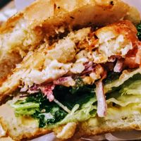 Tempeh burger slice at Chaya Macrobiotics - Hibiya in Tokyo