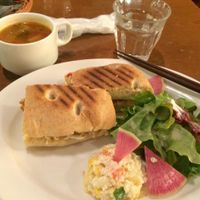 Vegetable panini set with potato salad, green salad, and soup cup at Chaya Macrobiotics - Hibiya in Tokyo