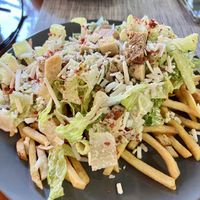 Chick’n Caesar salad on fries   at Yates Coffee Bar in Victoria
