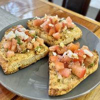 Bruschetta with vegan feta  at Yates Coffee Bar in Victoria