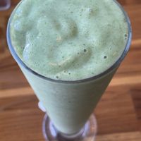 Kickstart smoothie (banana, pineapple and spinach), 40,000 kip  at Oon Jai Marketplace in Vientiane