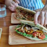 Tofu sandwich and chicken sandwich at Oon Jai Marketplace in Vientiane