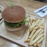 Classic burger at Oon Jai Marketplace in Vientiane