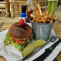 Tofu burger - surprisingly crispy and delicious at Seaflower Bungalows in Koh Phangan
