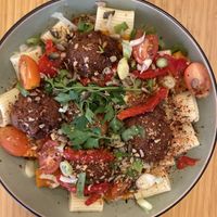 Pasta Arabiatta with “meatballs"  at LOKOL in Amsterdam