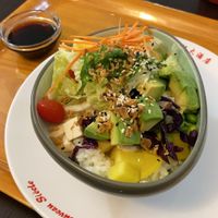 Vegetarian poke bowl. Very nice and healthy, including some tofu and variety of veg    at Délice 18 in Paris