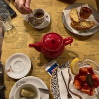 Vegan dessert - strawberries in a lemon syrup.   at Osteria de' Peccatori in Florence
