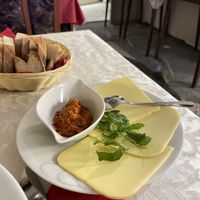 Homemade roasted pepper spread & vegan cheese   at PiranArt Restaurant & Gelateria & Caffeteria in Piran