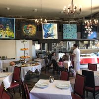 Interior with buffet and Ice cream stand  at PiranArt Restaurant & Gelateria & Caffeteria in Piran