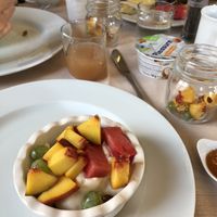Fruit salad with vegan yogurt and nuts  at PiranArt Restaurant & Gelateria & Caffeteria in Piran