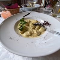 pistachio gnocchi (front) Genovese gnocchi (back) at PiranArt Restaurant & Gelateria & Caffeteria in Piran