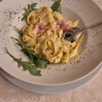 Vegan cheesy pasta at PiranArt Restaurant & Gelateria & Caffeteria in Piran