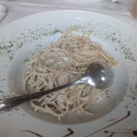 Cheesy temptation pasta in vegan at PiranArt Restaurant & Gelateria & Caffeteria in Piran