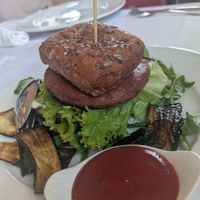 Gluten free vegan burger at PiranArt Restaurant & Gelateria & Caffeteria in Piran