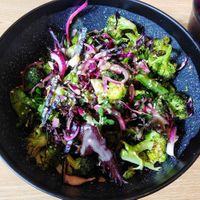 large broccoli sesame salad with a side of "rainbow slaw" at Wild Kitchen in Bristol