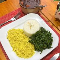 vegan fejoada with rice, farofa, greens and veggie sausage at Só Verde - Botafogo in Rio De Janeiro