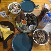 Wadd platter, which comes with a salad, rice, and the esfihas   at Lemí in Rio De Janeiro