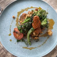 Chickpea battered bread with harissa and broccolini   at Kale Mary Vegan Cafe in Brunswick