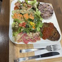 Meatless Hamburger Plate  at Zirael Vegan Restaurant in Kyoto