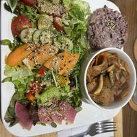 Soy Ginger Chicken and Mushrooms  at Zirael Vegan Restaurant in Kyoto