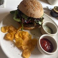 Vegan (lentil & plantain) burger   at Miscelanea Sayulita in Sayulita
