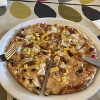 Chicken, bacon and sweetcorn pizzaa  at Hooper's in Swansea