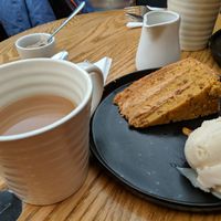 Cuppa Tea with Biscoff Cake and Vanilla Icecream (all Vegan) at Hooper's in Swansea