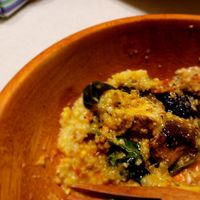 Greens and lion mane mushrooms at Good Intentions in St Petersburg