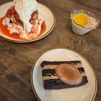 Strawberry short cake (upper left), Panna cotta (upper right), chocolate cake (bottom)     at Good Intentions in St Petersburg