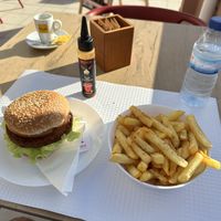 Vegan burger and chips  at Universal Bar in Albufeira