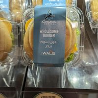 Vegan burger made with SweetEarth patty. at Caribou Coffee - Arabian Ranches in Dubai