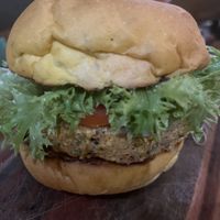 Vegan burger side of vegan mayonnaise and fries  at Sta Gema Organic in Maringa