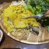 Vegetable crepe - comes with scissors to cut it!  #Veganuary at Heal & Celeb Vegan Restaurant in Ho Chi Minh City