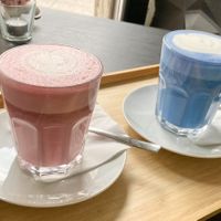 Beetroot & Spirulina Latte  at Mishto Café & Deli in Budapest