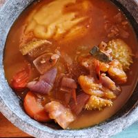 Mashed tapioca with vegetables curry at Da Quebrada in Sao Paulo