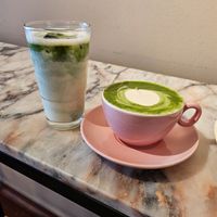 Iced matcha latte and matcha latte at Brammibal's Donuts - Altona  in Hamburg