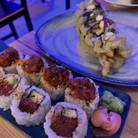 Godzilla Fried Roll (in the back) and Spicy Maguro Roll (in the front)  at Modoki Funky Roll in Barcelona