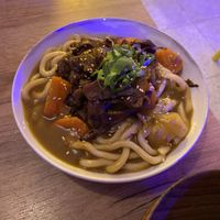 Curry udon with seitan and mushrooms   at Modoki Funky Roll in Barcelona