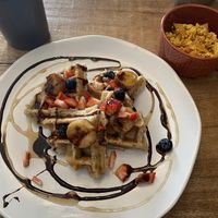 Waffles with Tofu Scramble  at The Vegan Shack in Panama City