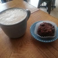 Oat Cappuccino and sweet treat at The Vegan Shack in Panama City