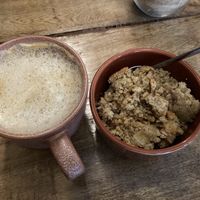 Cappuccino and apple crumble  at The Vegan Shack in Panama City