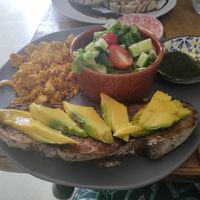 Tofu scramble with delicious pesto, almond cream, and incredible bread at The Vegan Shack in Panama City